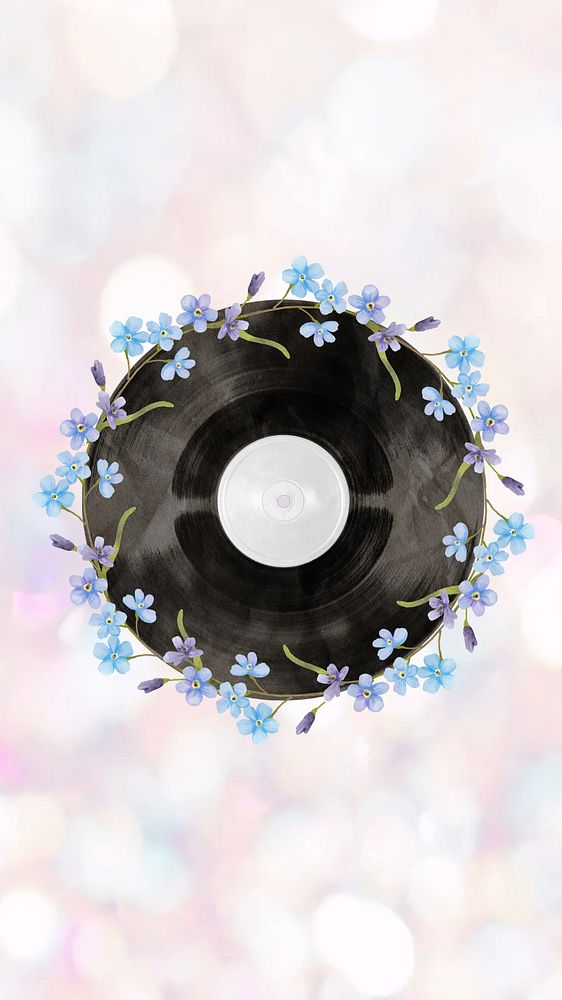 Floral vinyl record phone wallpaper, music aesthetic background