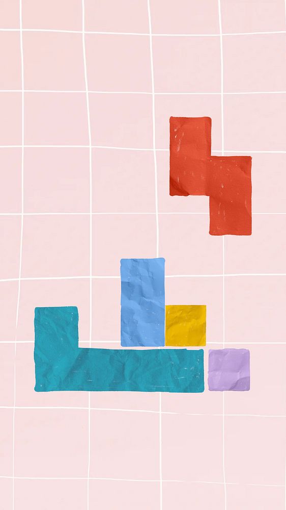 Block game pink iPhone wallpaper, grid design