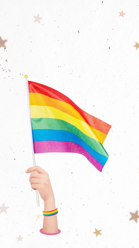 LGBTQ pride flag phone wallpaper, glittery stars background