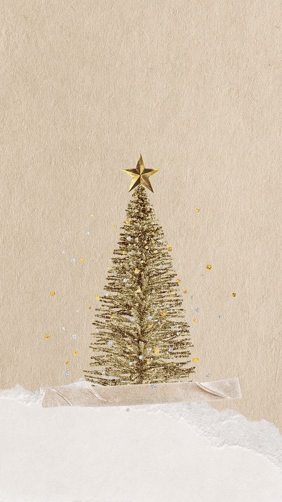 Golden Christmas tree iPhone wallpaper, festive background