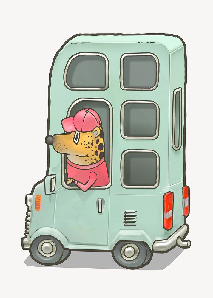 Triple decker bus cartoon illustration