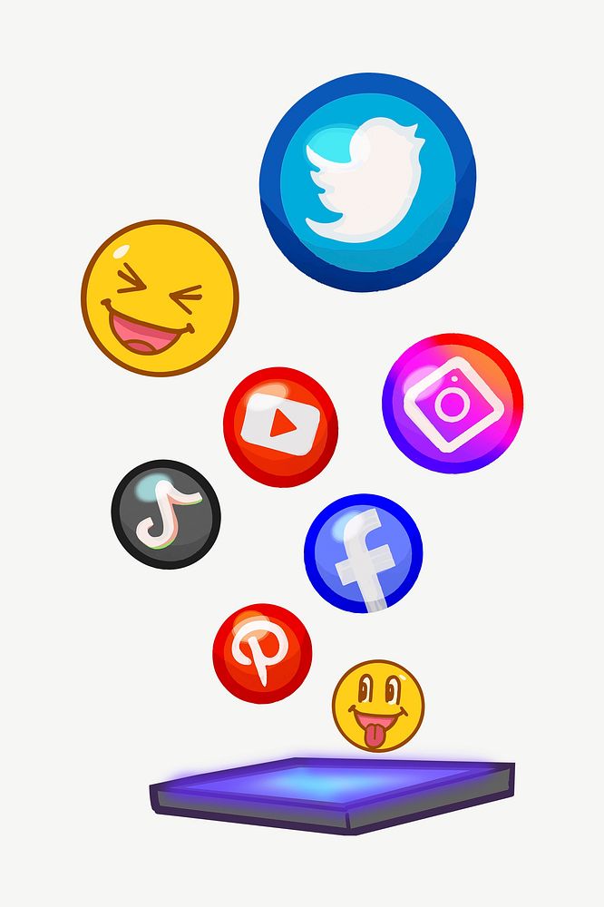 Popular social media icons floating from smartphone illustration psd. 12 JANUARY 2023 - BANGKOK, THAILAND
