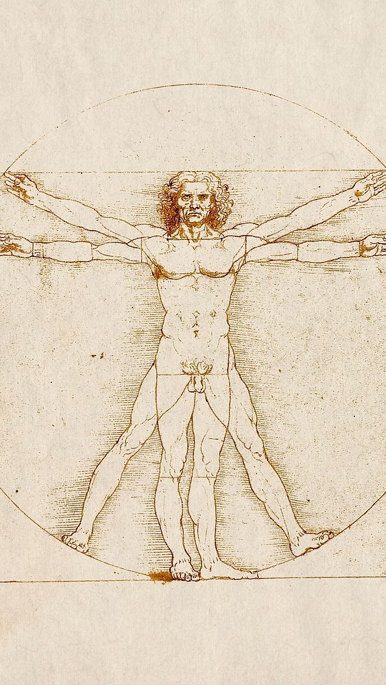 Vitruvian Man iPhone wallpaper, Leonardo da Vinci's famous artwork, remixed by rawpixel