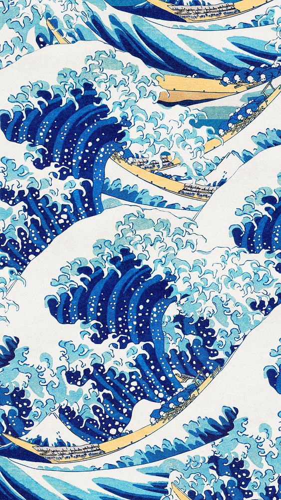 The Great Wave iPhone wallpaper, Hokusai's vintage pattern background, remixed by rawpixel