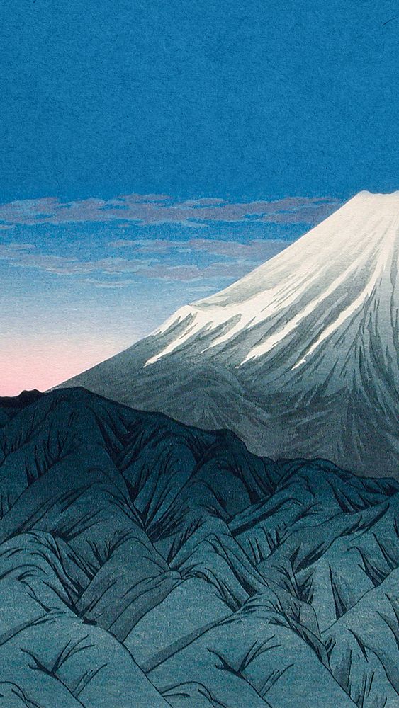 Hiroaki's Mount Fuji iPhone wallpaper, vintage Japanese background, remixed by rawpixel