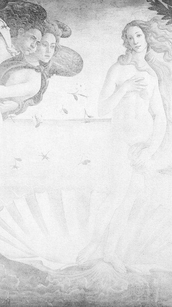 Birth of Venus mobile wallpaper, vintage black and white artwork by Sandro Botticelli, remixed by rawpixel