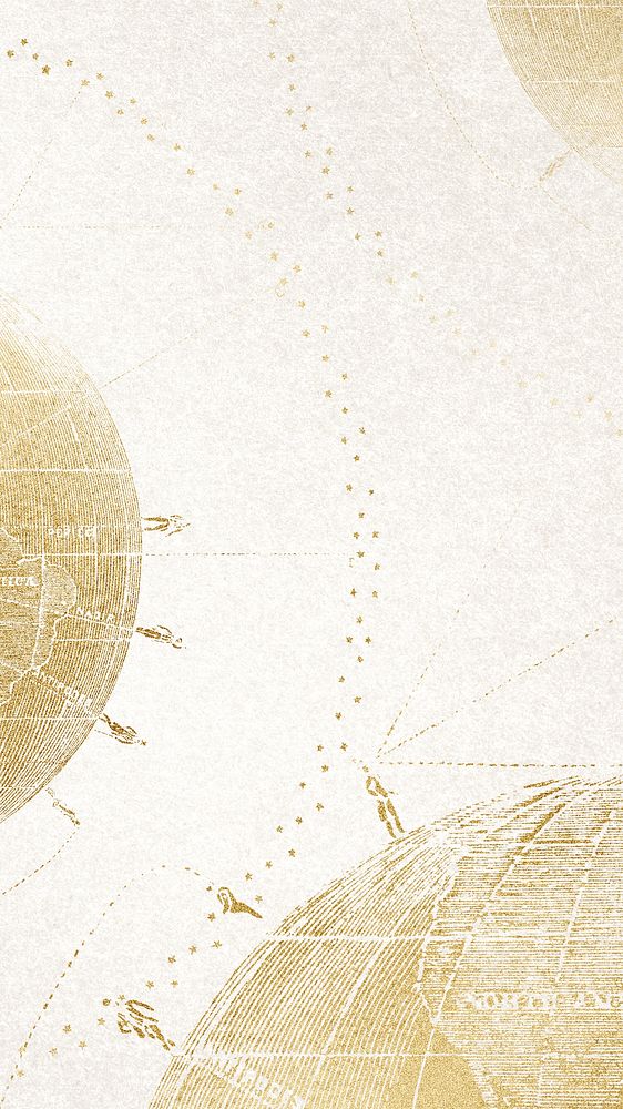 Gold vintage globe mobile wallpaper, world map aesthetic background, remixed by rawpixel