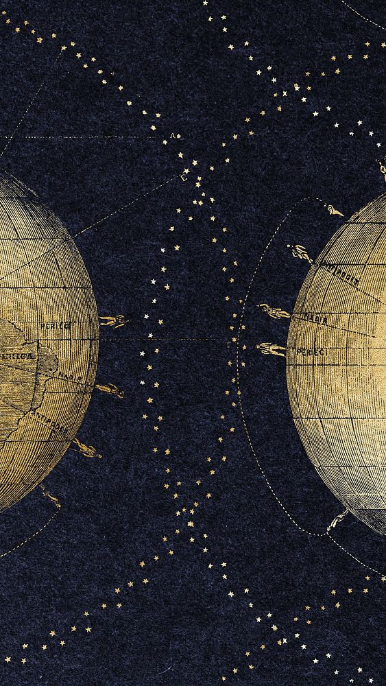 Gold vintage globe phone wallpaper, world map aesthetic background, remixed by rawpixel