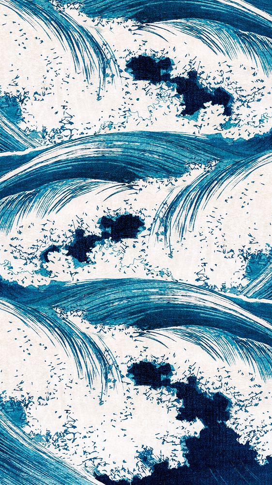 Ocean waves iPhone wallpaper, Uehara Konen's pattern art, remixed by rawpixel