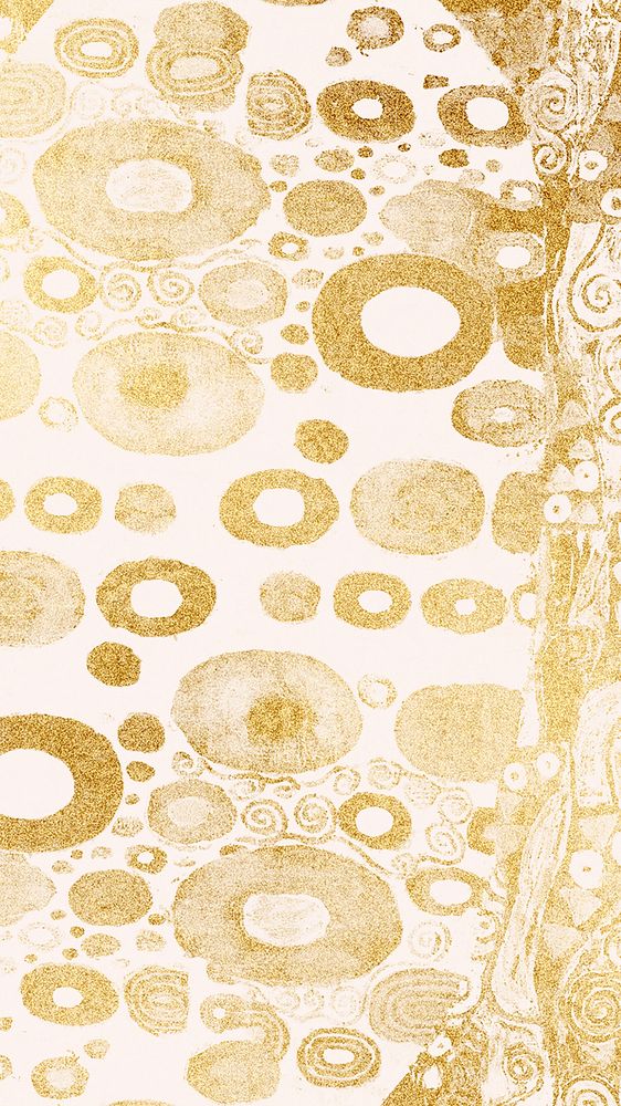 Aesthetic gold patterned mobile wallpaper, Gustav Klimt's Hope II design, remixed by rawpixel