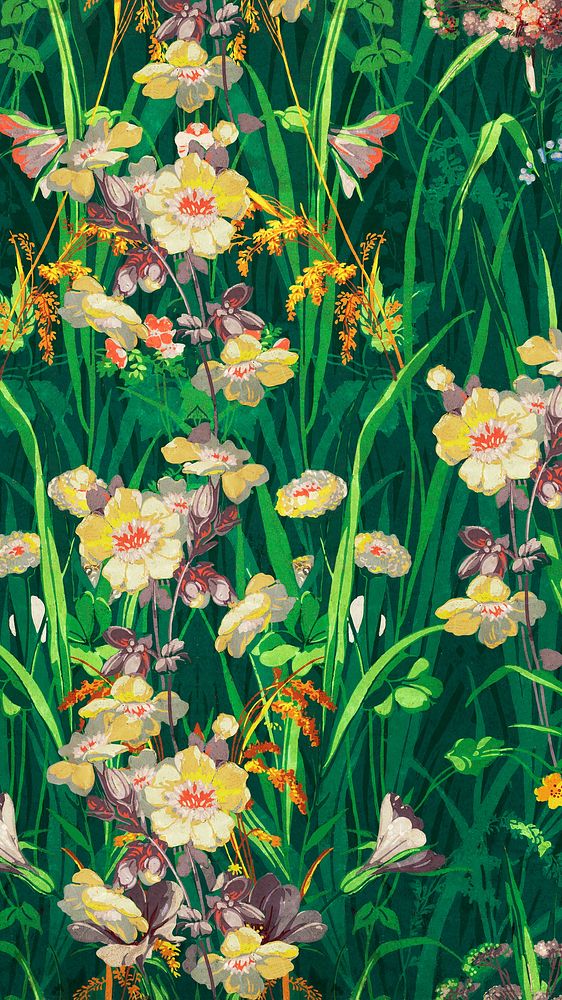 Grass with wildflowers mobile wallpaper, remixed by rawpixel