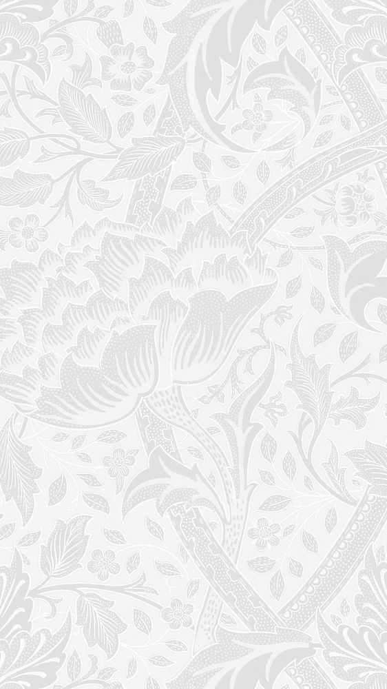 William Morris' Windrush iPhone wallpaper, white botanical pattern background, remixed by rawpixel