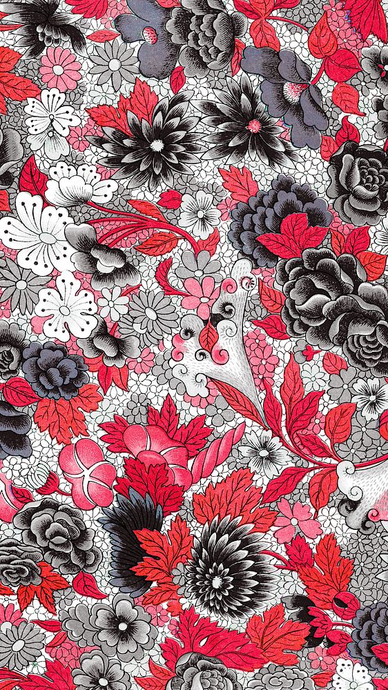 Aesthetic flower patterned mobile wallpaper, Owen Jones's famous artwork, remixed by rawpixel