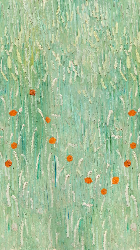 Van Gogh's green mobile wallpaper, Girl in White's grass field, remixed by rawpixel