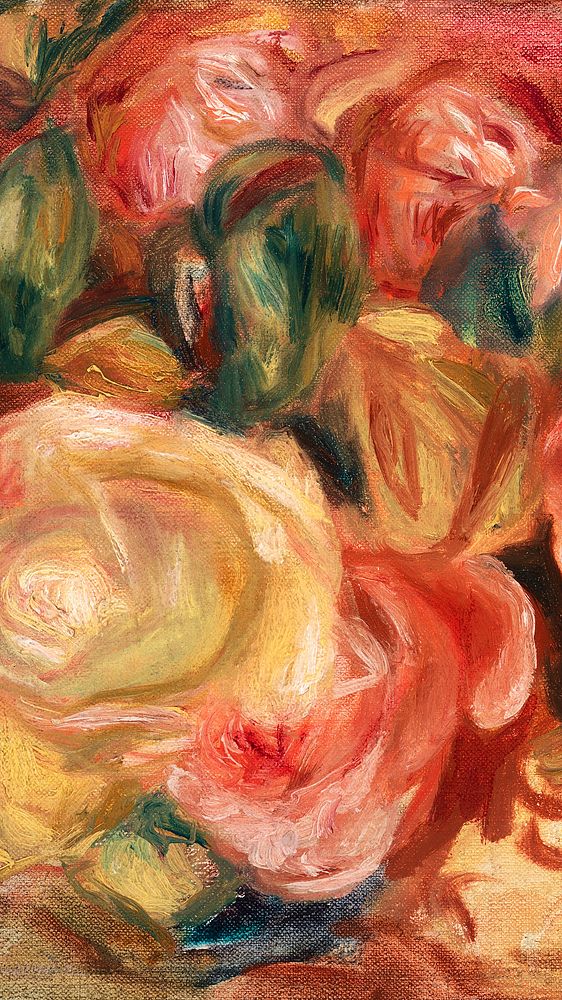 Roses iPhone wallpaper, Pierre-Auguste Renoir's famous painting, remixed by rawpixel