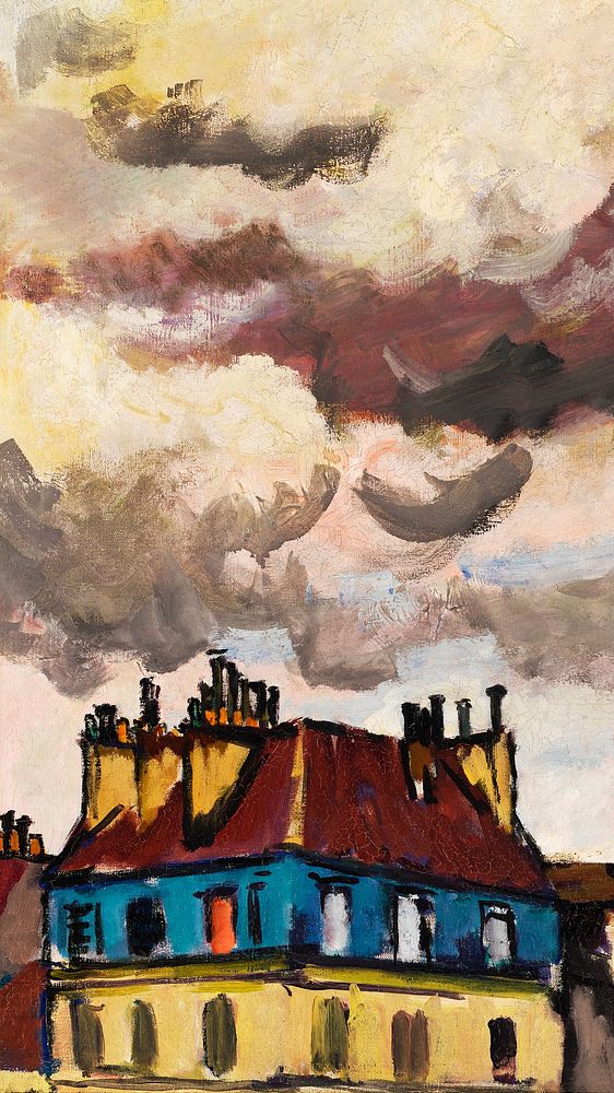 Rooftops and Clouds iPhone wallpaper, Henry Lyman Sayen's vintage illustration, remixed by rawpixel