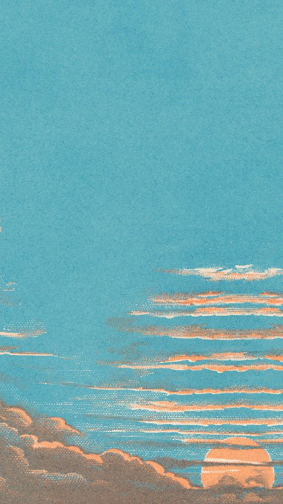 Blue cloudy sky phone wallpaper, Imprimeur E. Pichot's illustartion, remixed by rawpixel