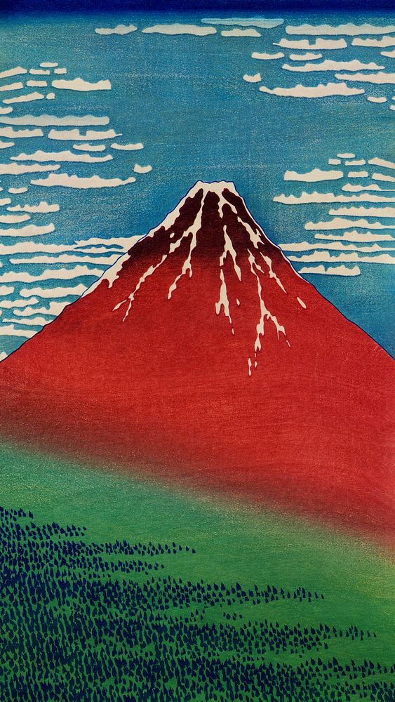 Hokusai's Mount Fuji mobile wallpaper, Japanese nature background, remixed by rawpixel