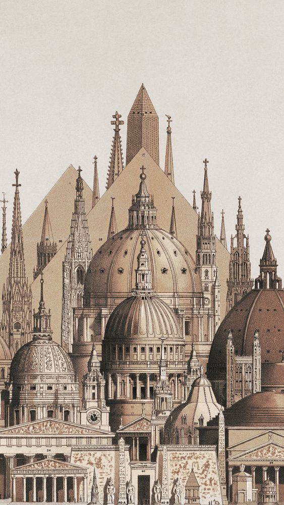 European architecture iPhone wallpaper. Vintage art remixed by rawpixel.