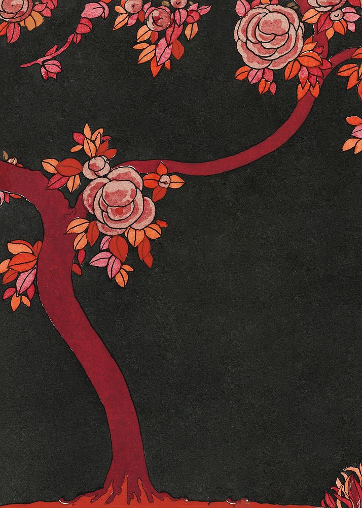 Vintage red tree drawing background. Remastered by rawpixel.