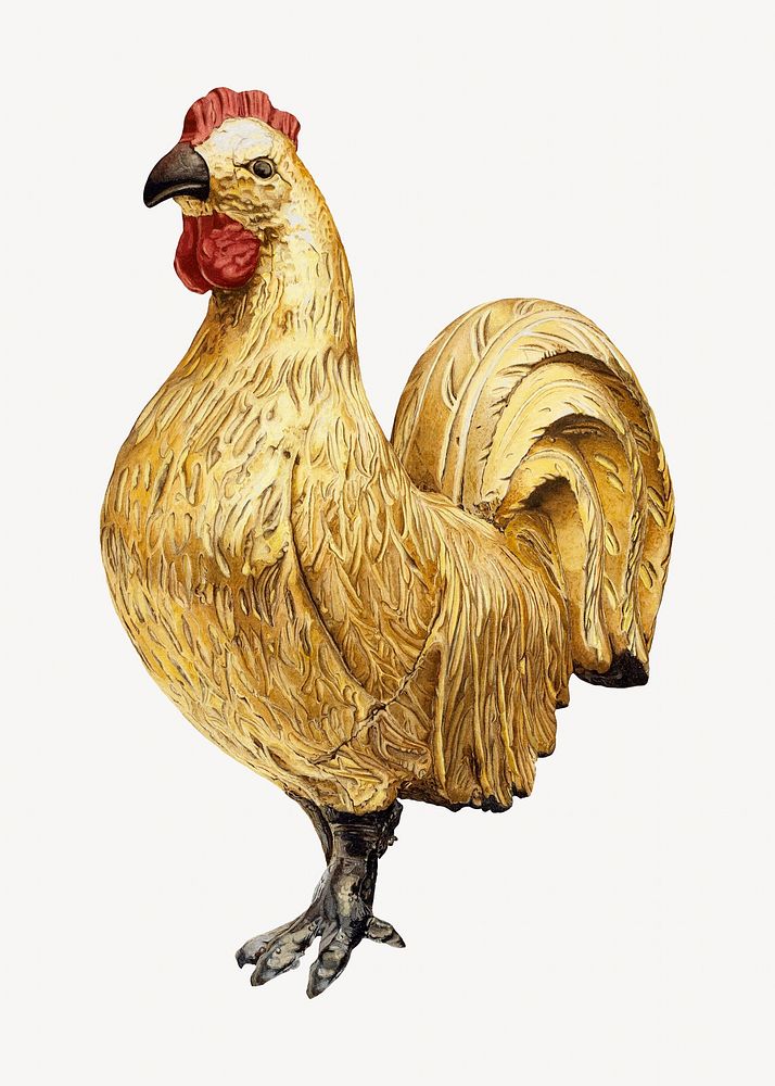 Gilded Wooden Rooster, animal illustration by Karl J. Hentz, remixed by rawpixel