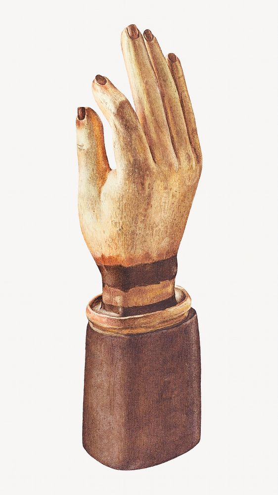 Hand sculpture isolated vintage object on white background