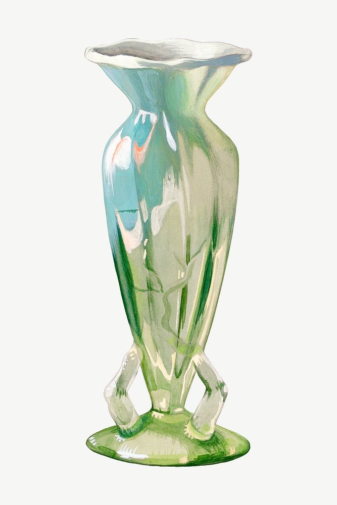 Green vintage vase object cutout psd, collage element