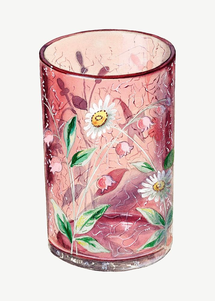 Floral water glass object cutout psd, collage element