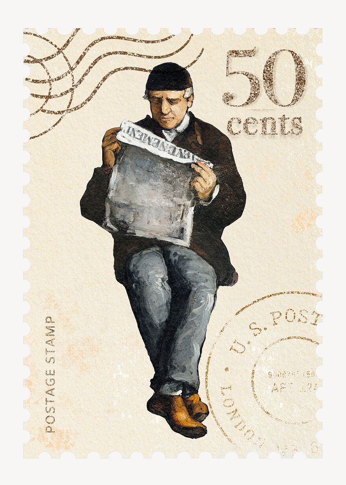 Paul C&eacute;zanne's The Artist's Father, Reading "L'&Eacute;v&eacute;nement" postage stamp, remixed by rawpixel