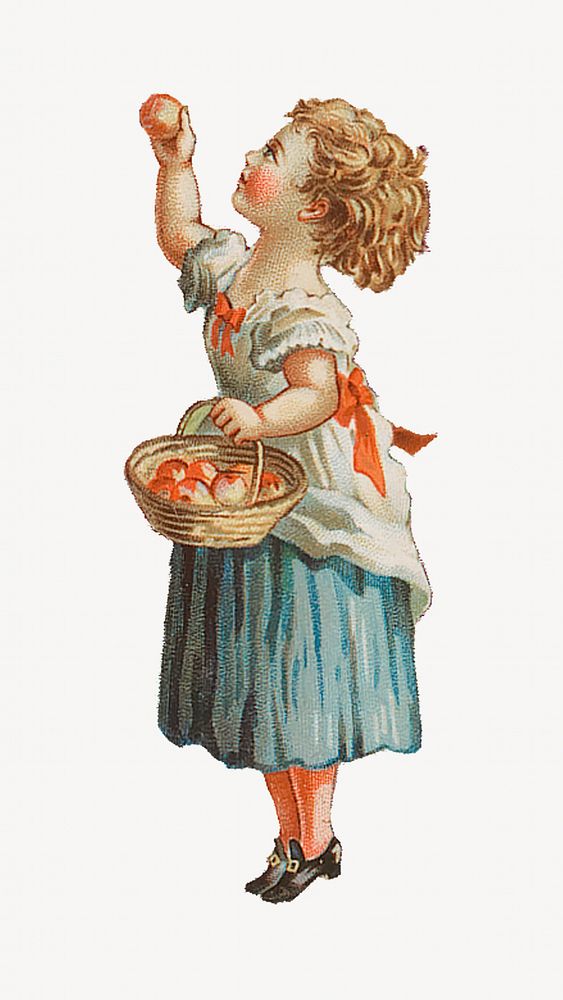 Girl holding fruit basket, vintage collage element. Remastered by rawpixel.
