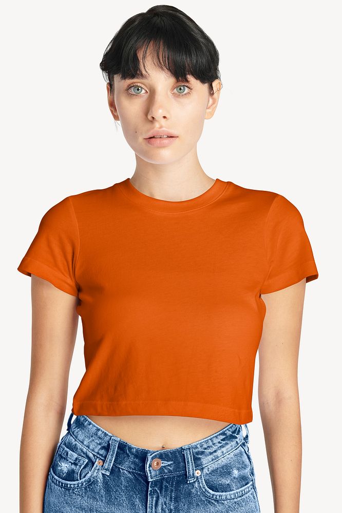 Orange crop top mockup, editable apparel & fashion psd