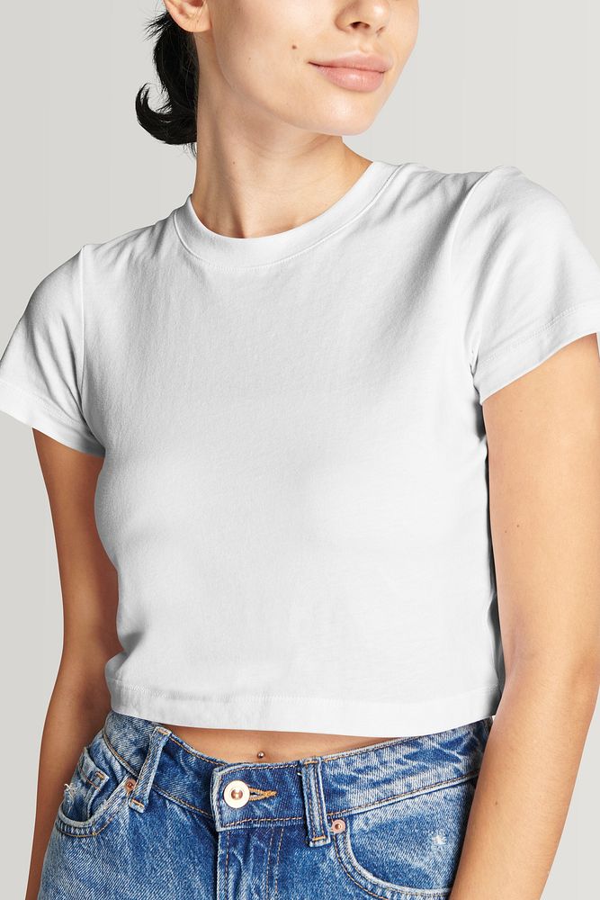Women's white cropped top mockup cute outfit