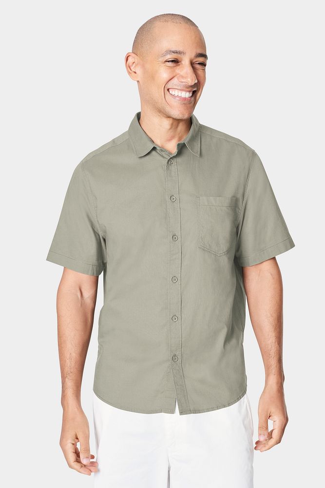 Men's green shirt mockup shortsleeved linen