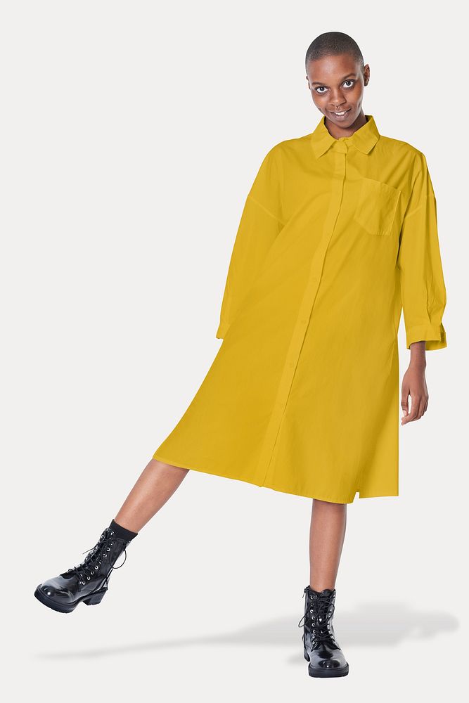 Long yellow dress, full body women's apparel