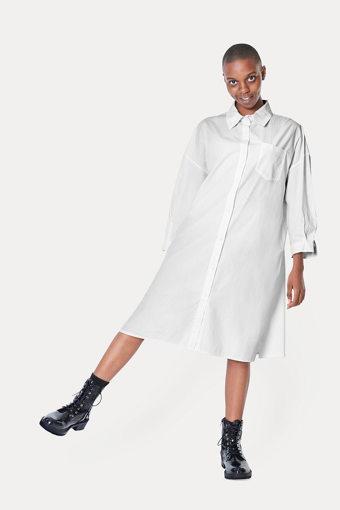 Long white shirt dress mockup cool outfit apparel