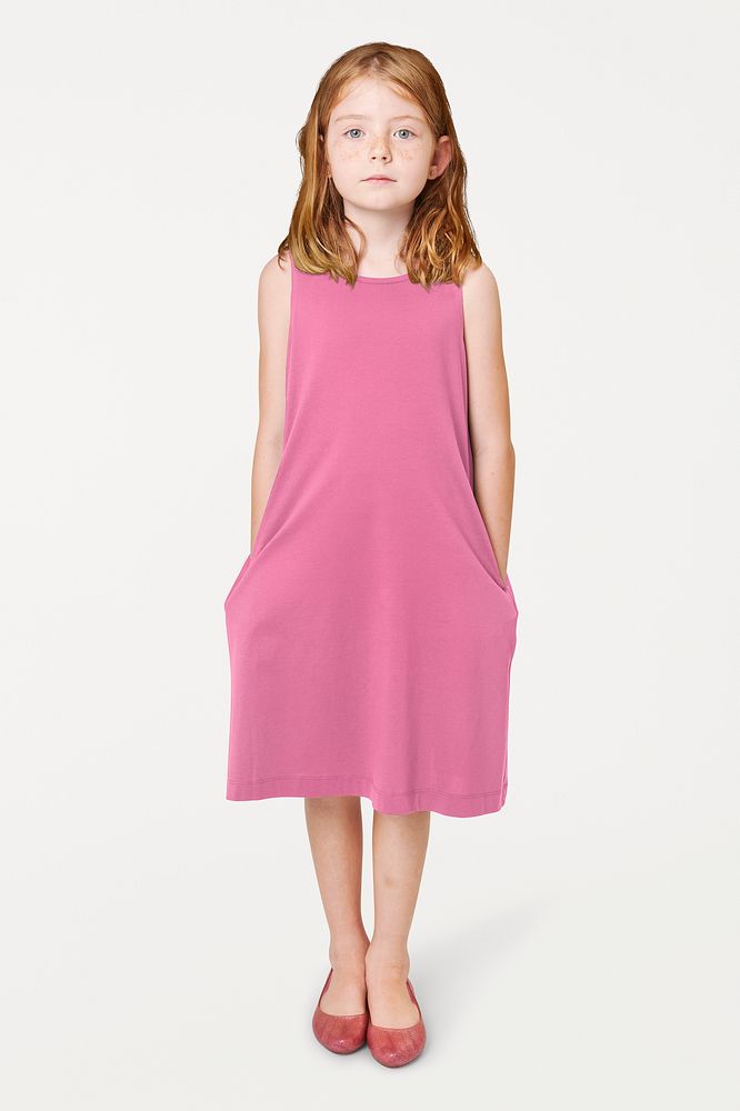 Little girl in pink dress, full body kid