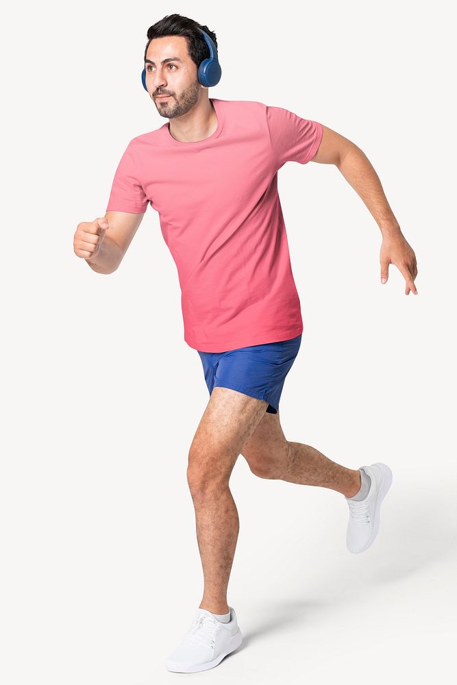 Pink t-shirt with blue shorts, men&rsquo;s sportswear 
