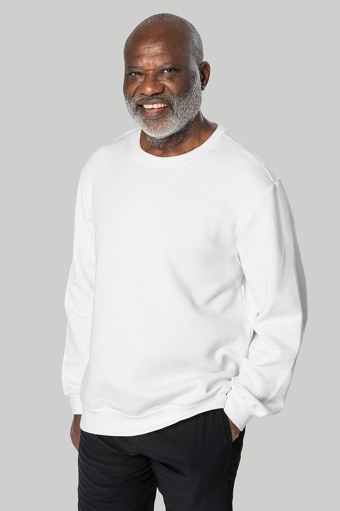 Man's white sweater psd mockup casual apparel close up