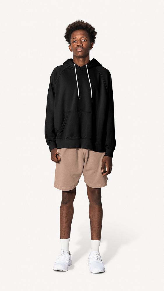 Black hoodie mockup, editable  full body apparel & fashion psd