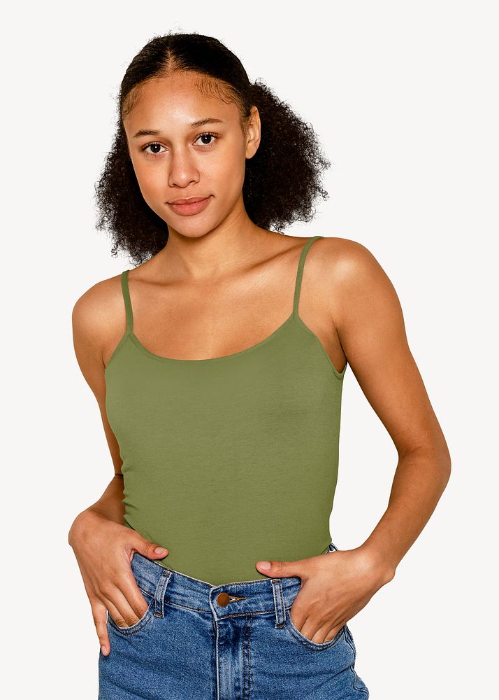 Green tank top, women's fashion
