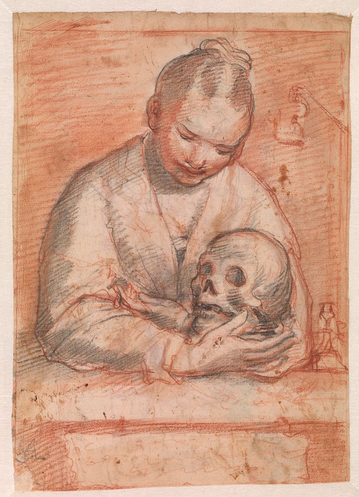 St Mary Magdalen with a skull in her arms by Alessandro Casolani