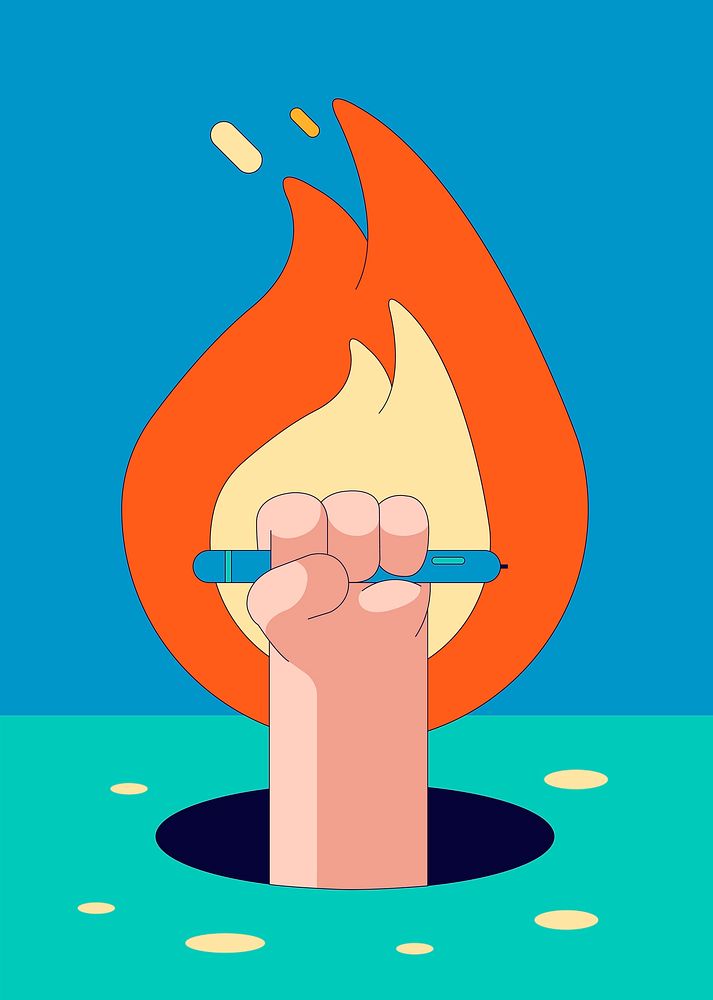 Creative motivational power with flames illustration