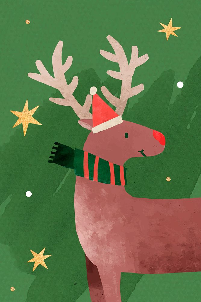 Reindeer with Santa hat doodle illustration