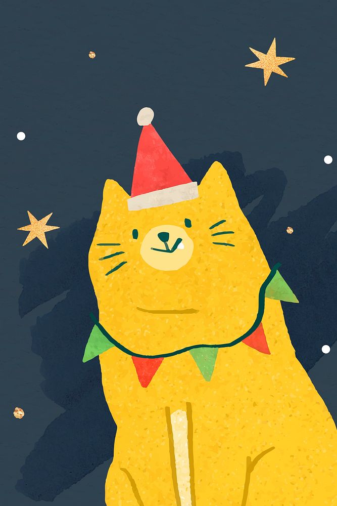 Cat with Santa hat doodle illustration