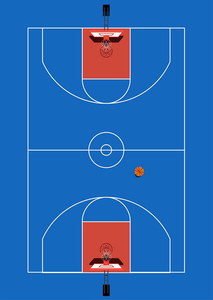 Blue basketball court illustration, flat lay design
