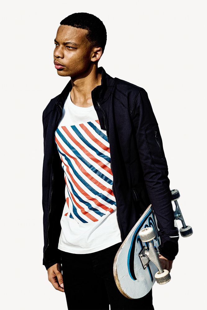 Teenage boy with skateboard isolated image