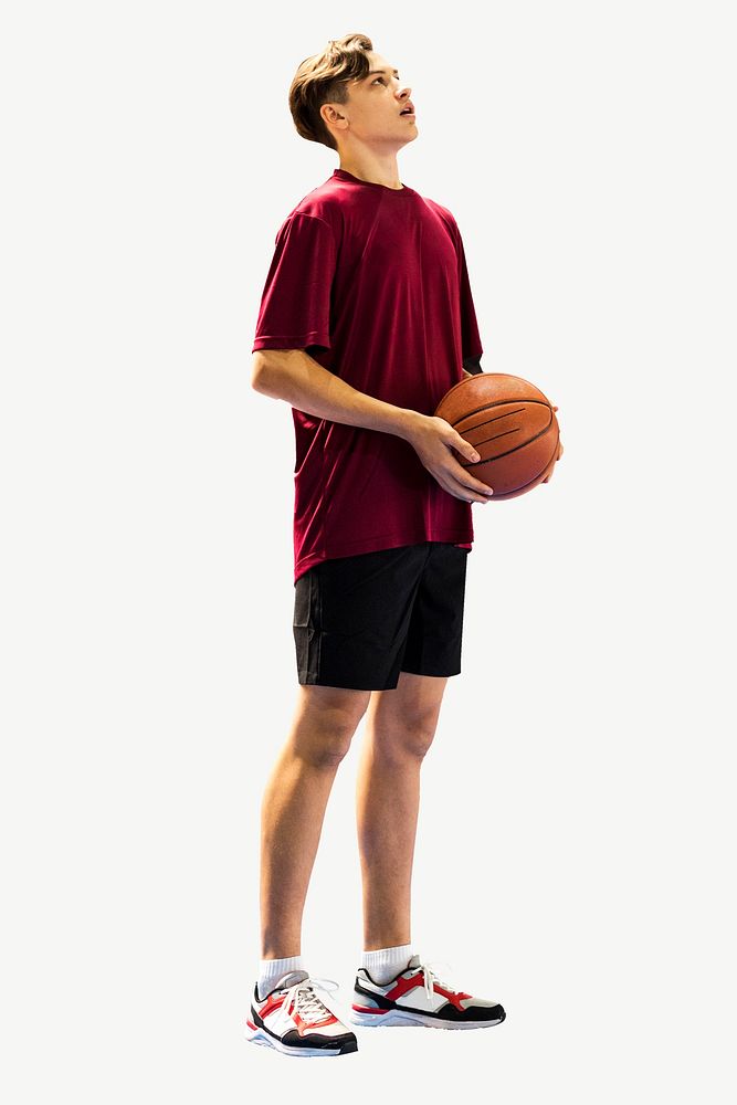 Teenage boy holding basketball collage element isolated image psd