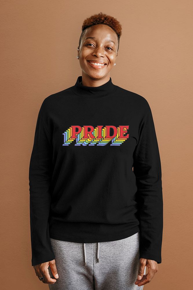 Black lesbian wearing a pride t-shirt mockup