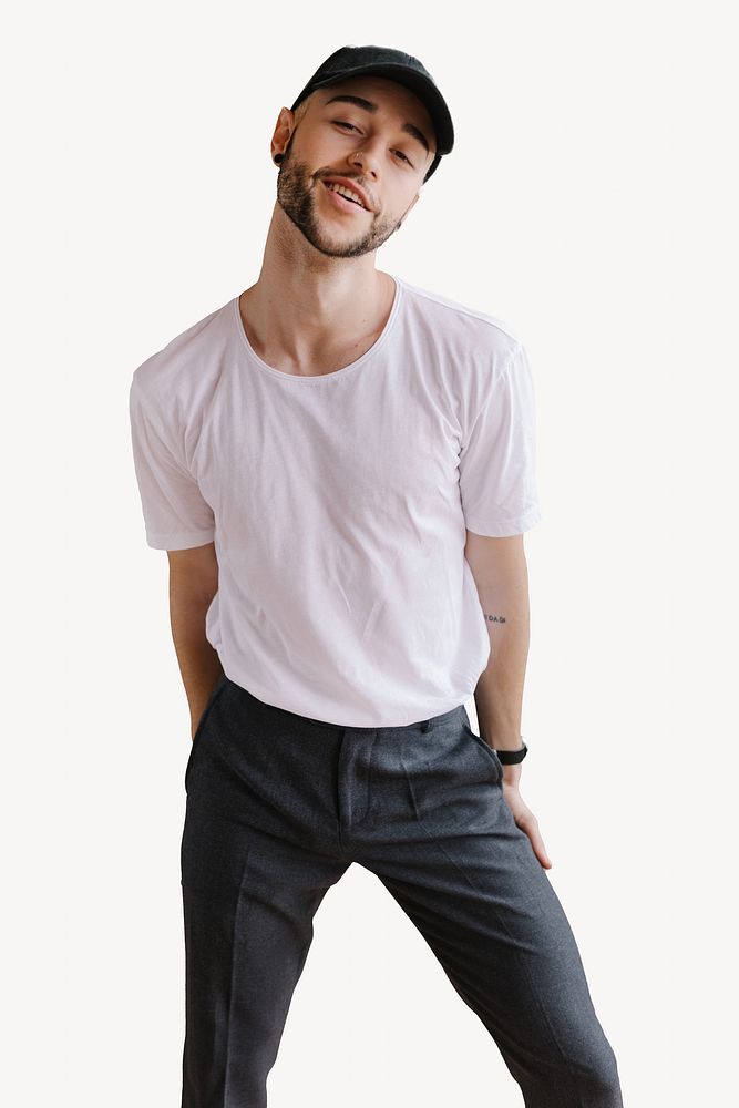 Man posing with hands in pockets isolated image