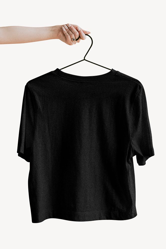 Black t-shirt on a hanger